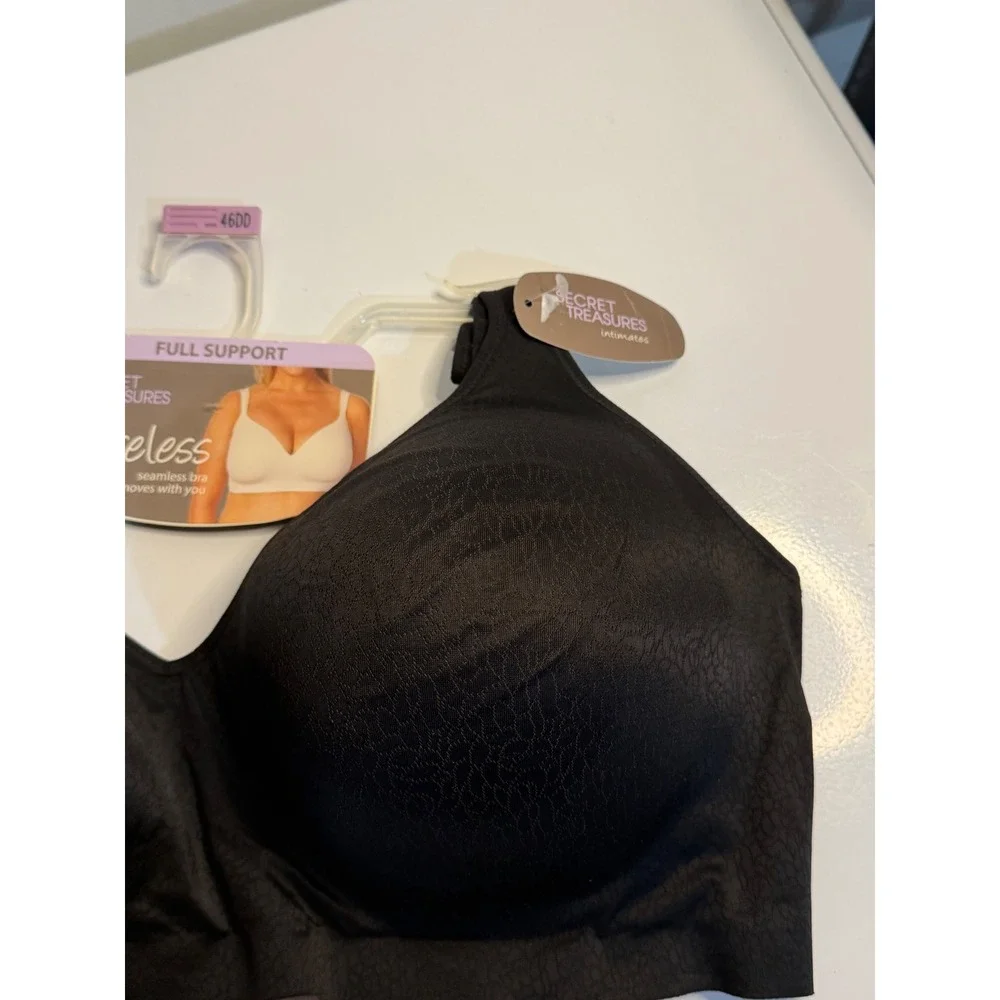 Secret Treasures Wireless Bra Black‎ Full Support Seamless 46DD Womens Intimates